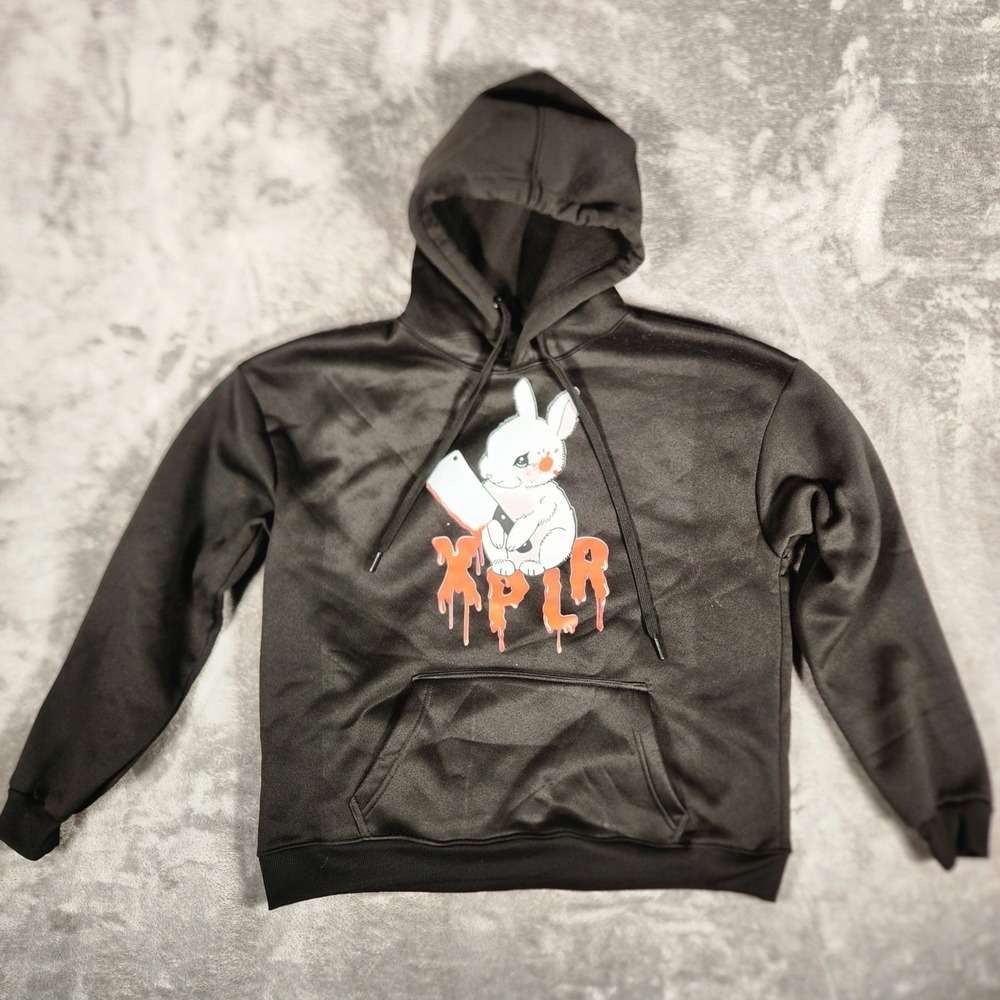 XPLR Rabbit Sam Colby Hoodie Black Hooded Streetwear Bunny Cotton Sweatshirt